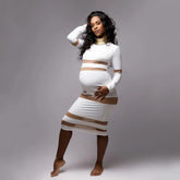 Long Sleeve Stretchy Maternity Dresses Mesh Knitted Baby Shower Dress Pregnancy Photography Dress - MyEmpired