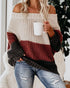 Off Shoulder Knit Sweaters Color Block Women Fashion Casual Pullovers Female Long Sleeve Tops Ladies Clothes Autumn Winter - MyEmpired