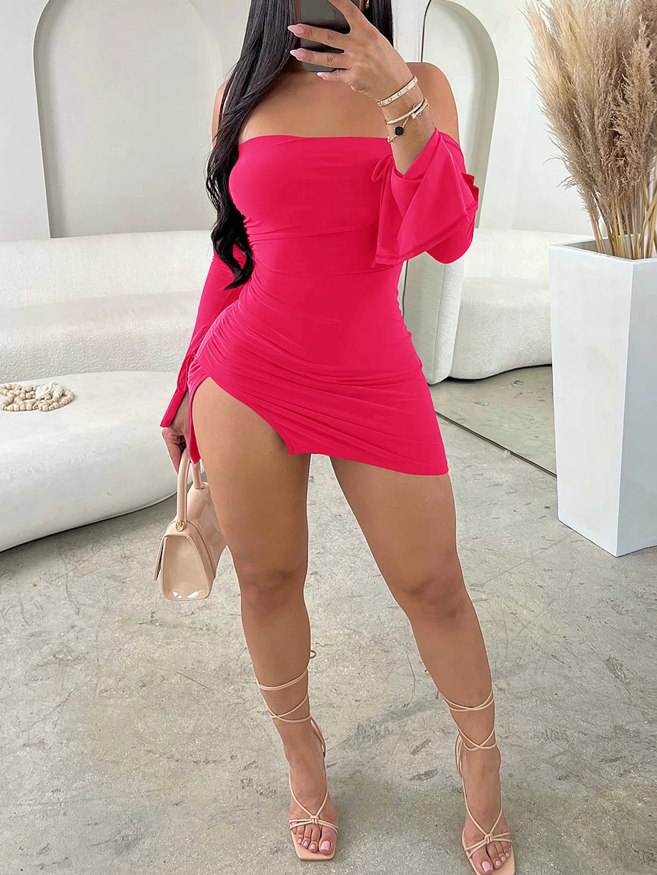 Women Strapless Backless Mini Dress For Women Black Off-shoulder Long Sleeve Bodycon Club Party Dress Clothes - MyEmpired