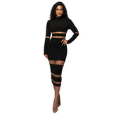 Patchwork Bodycon Sexy Midi Dress For Women 2023 Autumn Winter New Turtleneck Long Sleeve Club Party Sexy Dress Elegant - MyEmpired