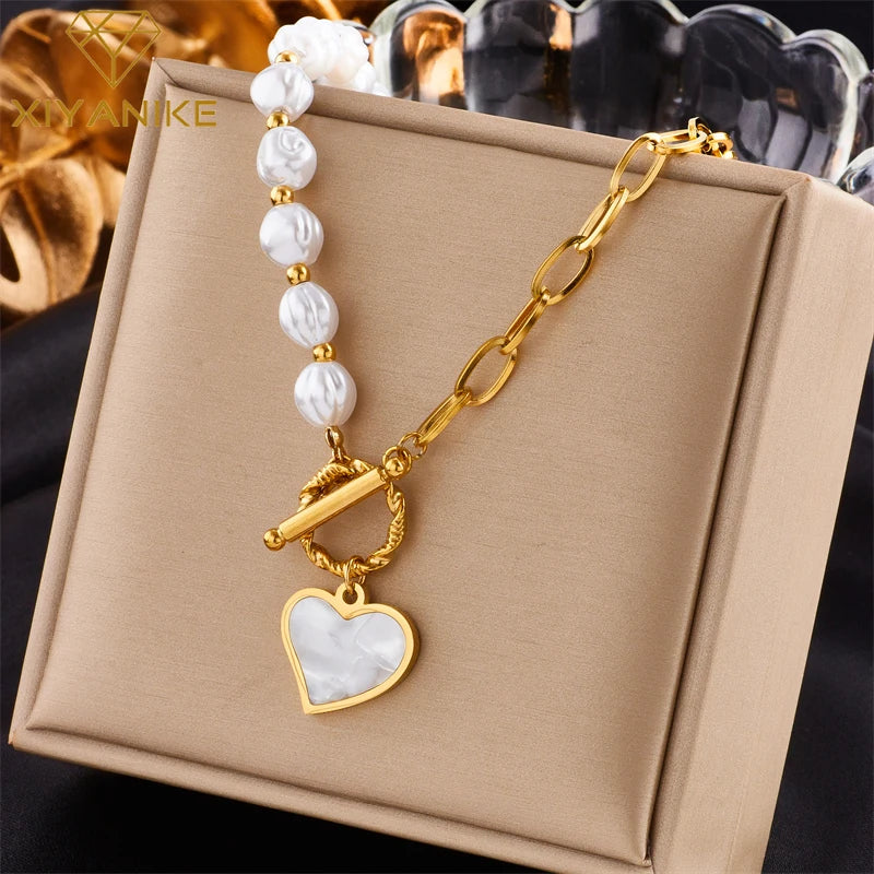 XIYANIKE 316L Stainless Steel Gold Color Love Heart Necklaces For Women Chokers 2021Trend Fashion Festival Party Gift Jewelry - MyEmpired