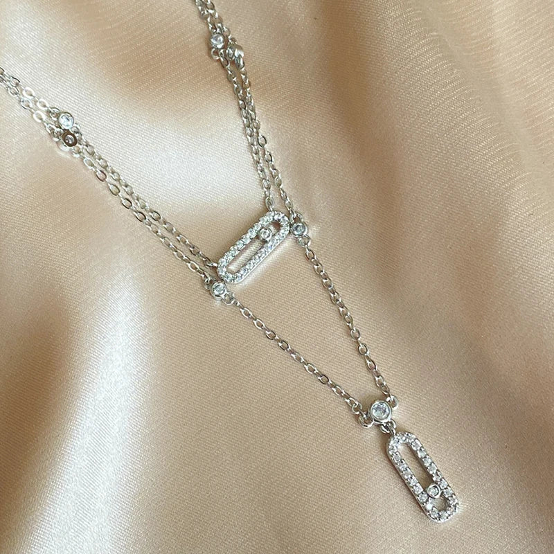 Luxury Silver-color AAA Zircon Choker Two-Layers Necklace Simple Shiny Pendants For Women Fine Jewelry - MyEmpired