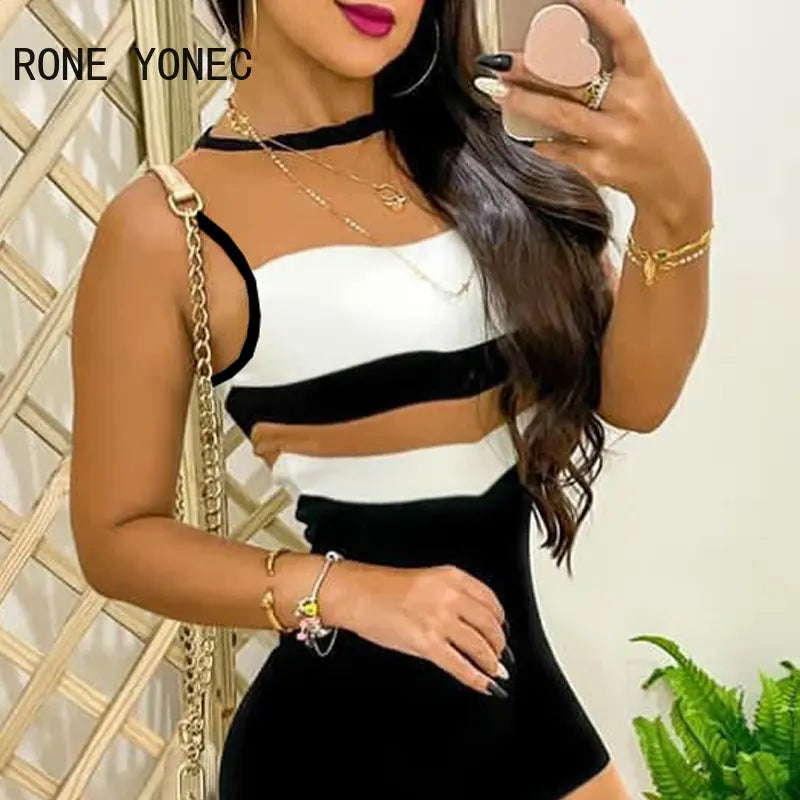 2023 Women Casual Tank Striped Pattern Sleeveless Mini Bodycon Sexy Casual Dress - MyEmpired