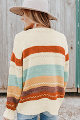 Crew Neck Drop-shoulder Striped Color Block Sweater - MyEmpired