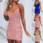 Sexy Cocktail Dress For Women Sequins Lace Embroidery Romantic Mini Sundresses Spaghetti Strap Mermaid Prom Dresses Vestidos - MyEmpired
