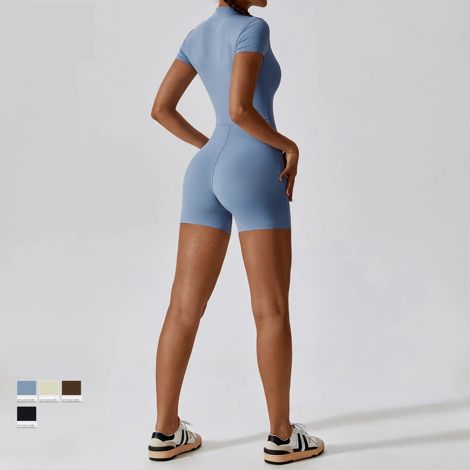 Fashion Zipper Dance Yoga Jumpsuit Short Playsuit Women Romper Short Sleeve Gym Fitness Overalls One Piece Sports Suit Unitard - MyEmpired