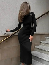 Classic Black Dress Round Neck Long-sleeved - MyEmpired