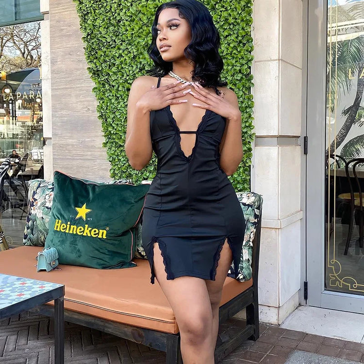 Women Sleeveless Backless Sexy Slip Black Midi Dress Bodycon Sexy Streetwear Party Club Elegant Fashion Streetwear Clothes - MyEmpired