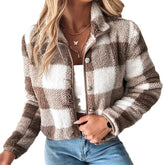 New Independent Design Retro Versatile Long Sleeved Single Breasted Spring And Autumn Maillard Color Checkered Plush Short Jacke - MyEmpired