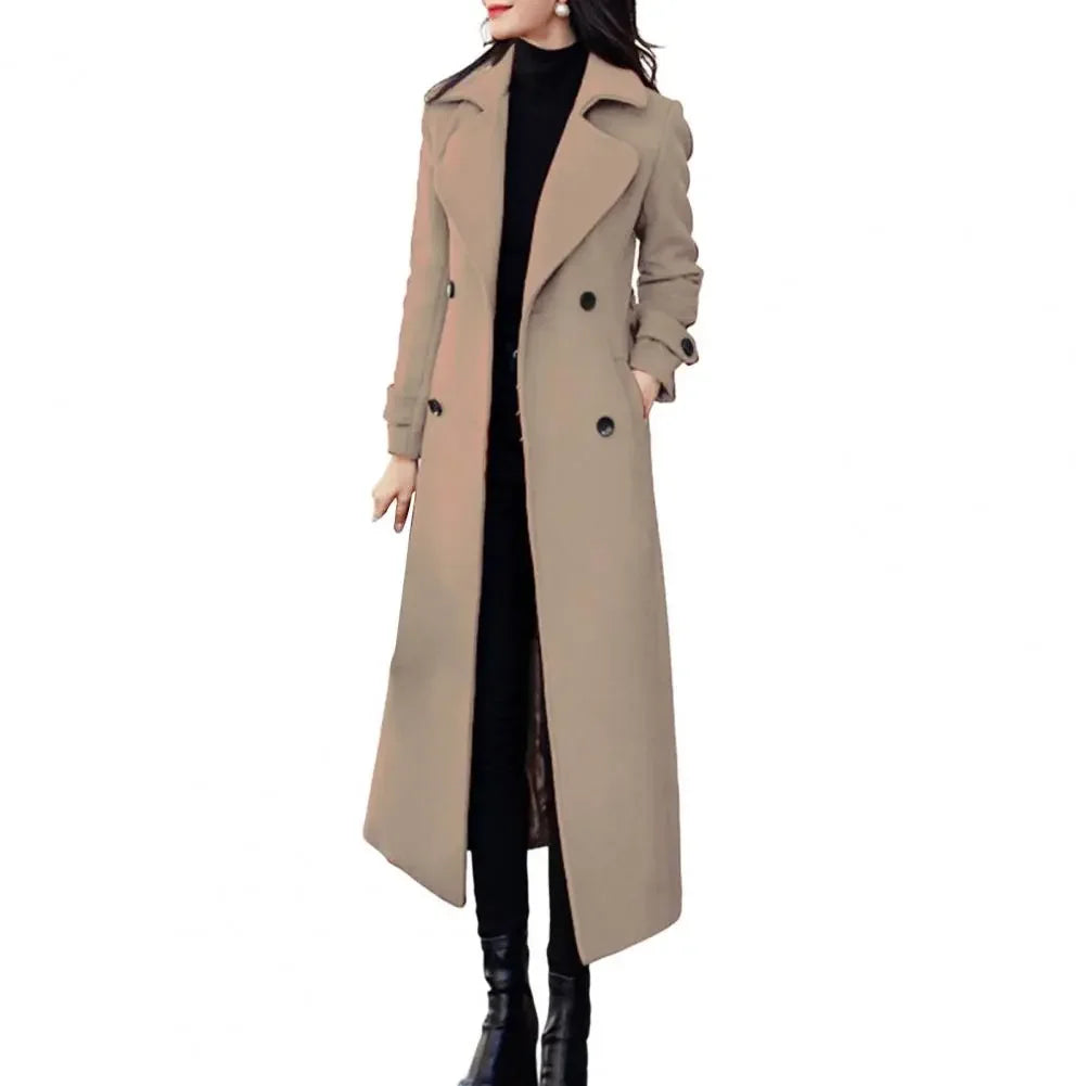 Thermal Winter Overcoat Women Business Mid-calf Length Jacket Formal Wool Blends Double-breasted Coat Thick - MyEmpired