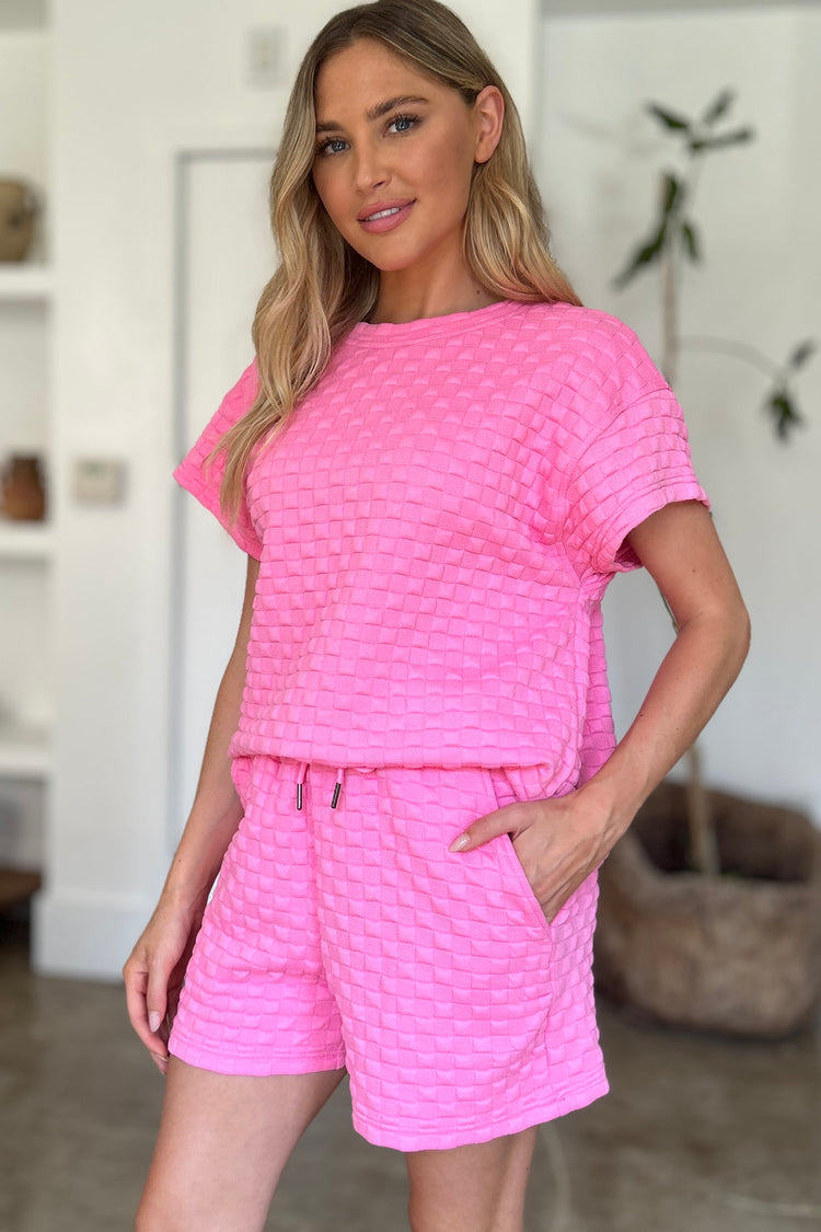 Double Take Full Size Texture T-Shirt and Shorts Set - MyEmpired
