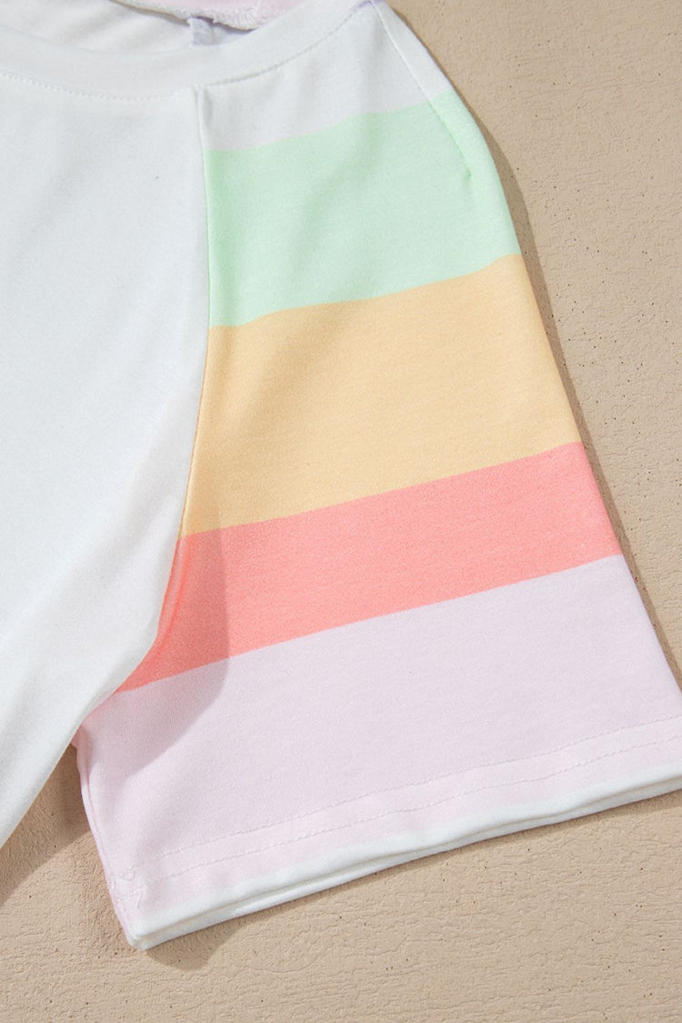 Rainbow Striped Round Neck T Shirt and Shorts Lounge Set - MyEmpired