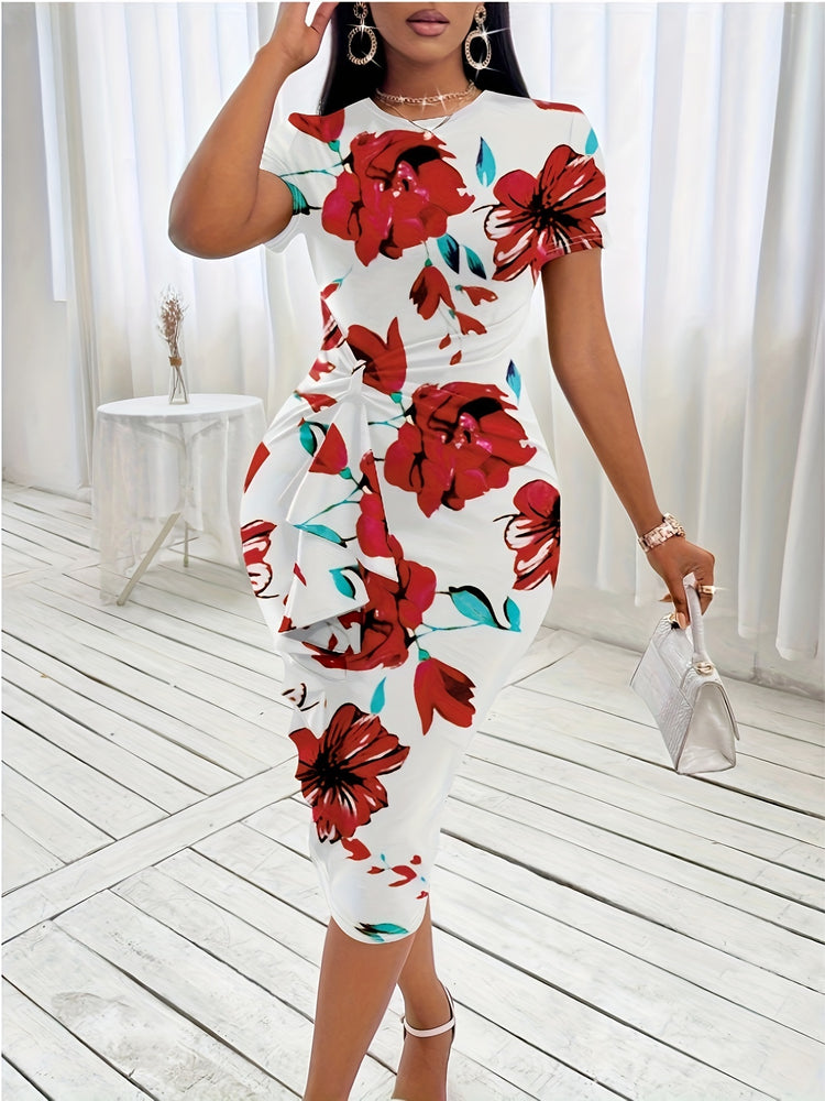 Floral Print Knot Bodycon Dress - MyEmpired