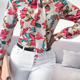 Floral Print Tie Neck Blouse - MyEmpired