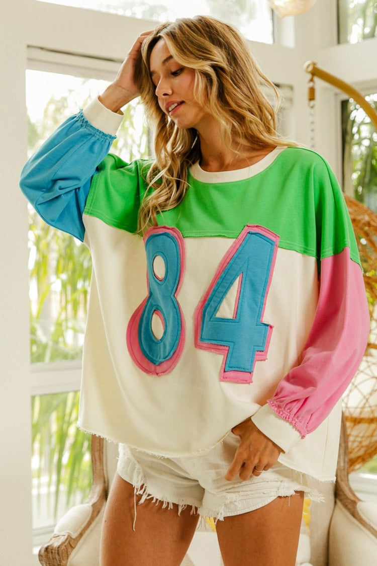 BiBi Color Block Patched Long Sleeve Top - MyEmpired