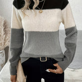 Color Block Mock Neck Pullover Sweater, Casual Long Sleeve Simple Sweater, Women&