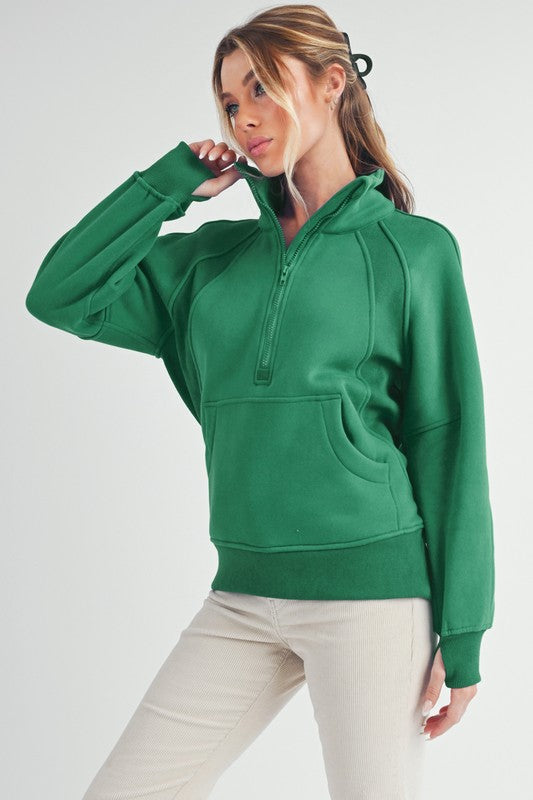 Aemi + Co Half Zip Raglan Sleeve Sweatshirt with Kangaroo Pocket - MyEmpired
