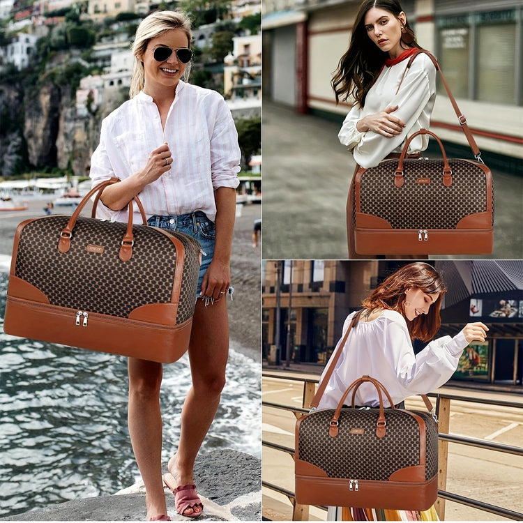 Elegant 3-Piece Oxford Cloth Travel Duffel Set for Women and Men with Wet Shoe Compartment, Quilted Weekender Carry On Tote Bag with Toiletry Pouch - Water Resistant, Easy Maintenance - MyEmpired