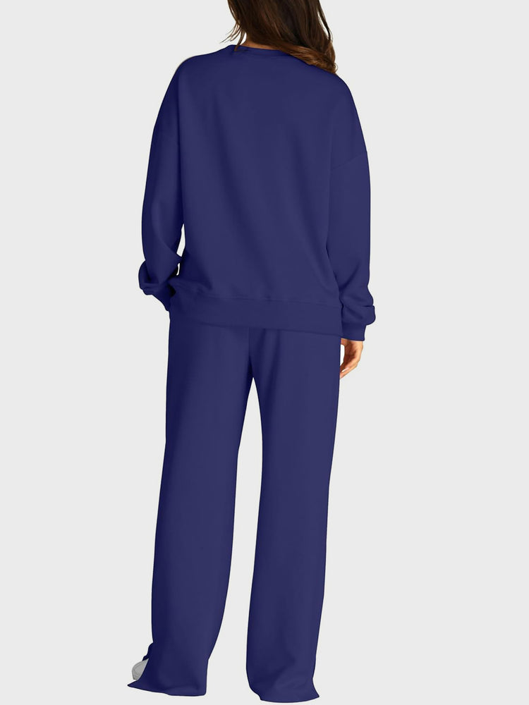 Round Neck Long Sleeve Top and Slit Pants Set - MyEmpired