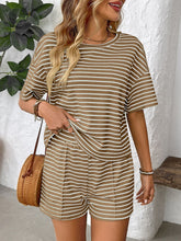 Striped Round Neck Short Sleeve Top and Shorts Set - MyEmpired