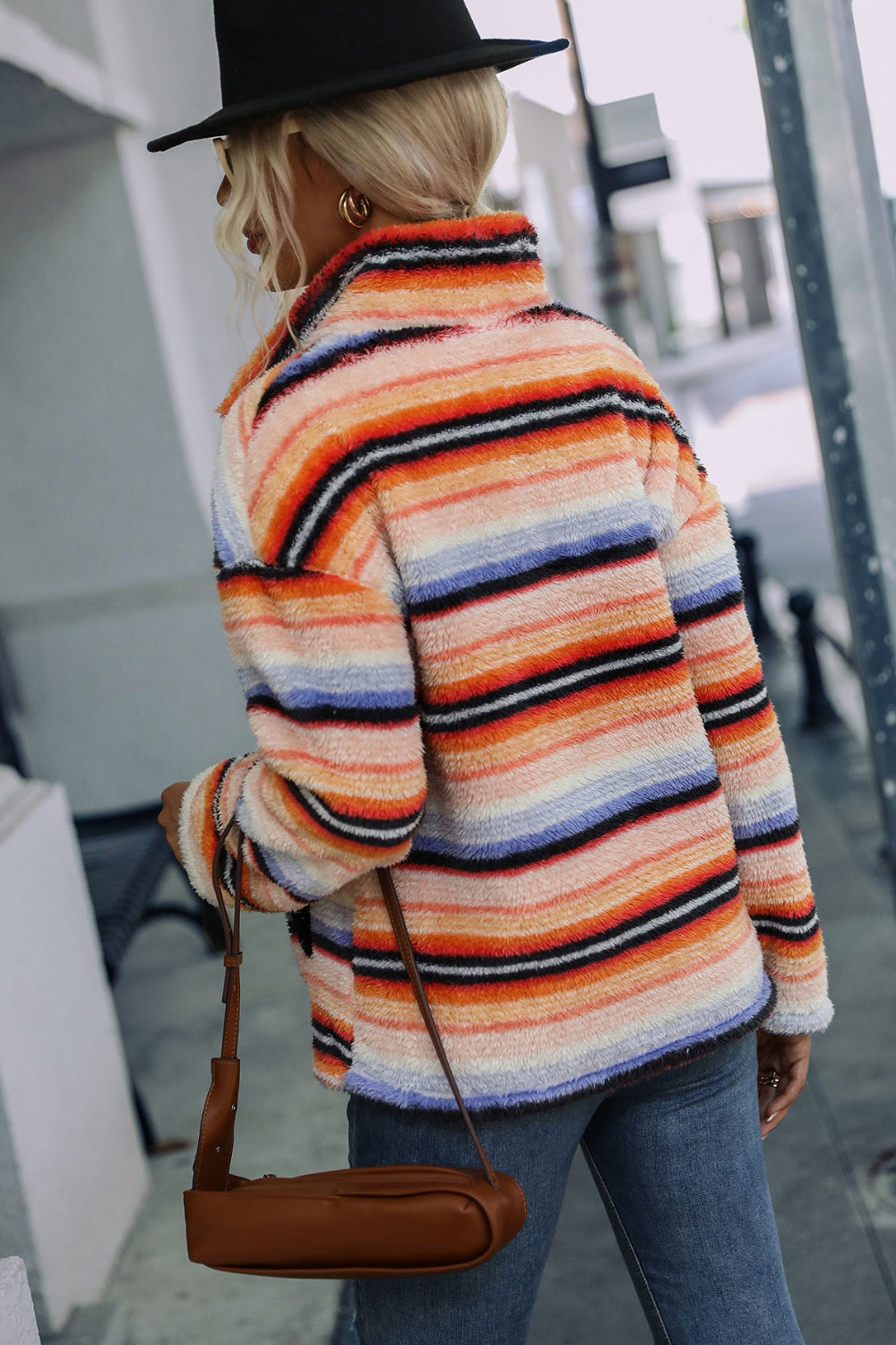 Striped Quarter Zip Dropped Shoulder Sweatshirt - MyEmpired