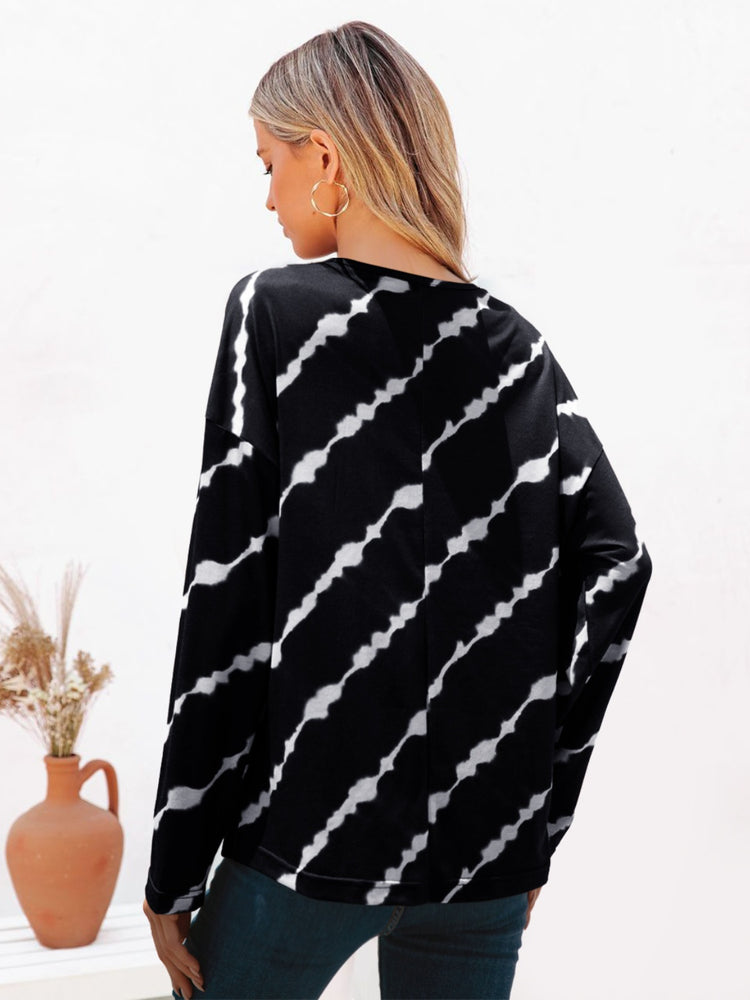 Striped Round Neck Long Sleeve T-Shirt - MyEmpired