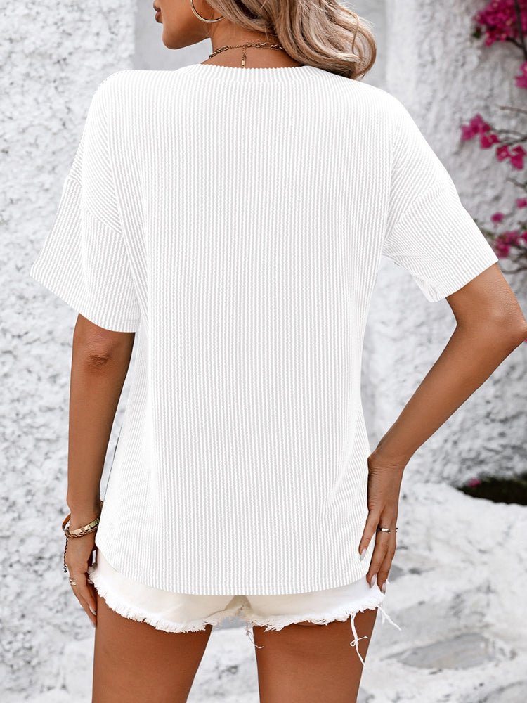 Mandy V-Neck Dropped Shoulder T-Shirt - MyEmpired