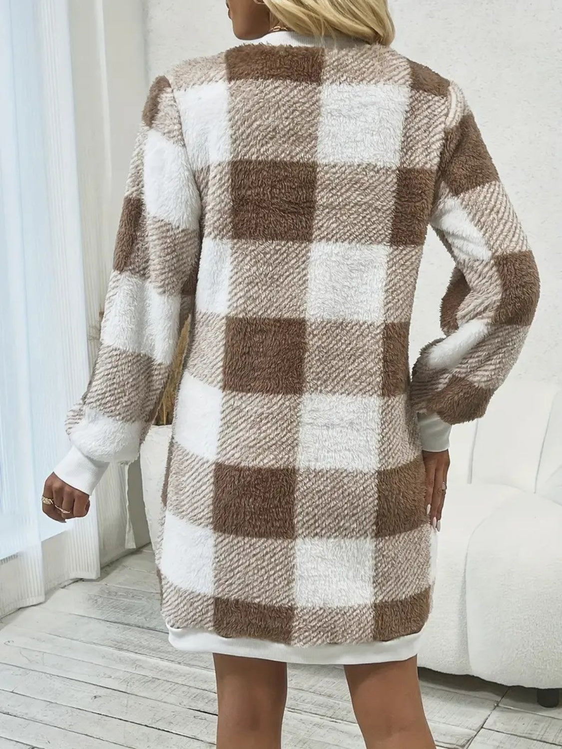 Plaid V-Neck Long Sleeve Dress - MyEmpired