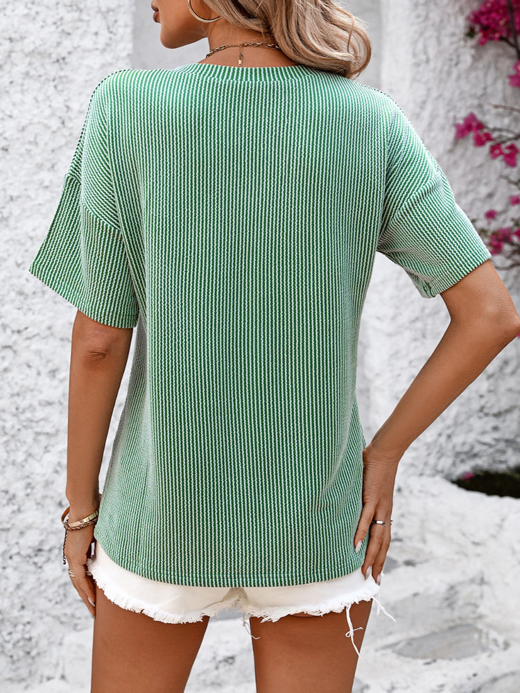 Mandy V-Neck Dropped Shoulder T-Shirt - MyEmpired