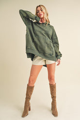 Aemi + Co Exposed Seam Side Slit Hoodie with Kangaroo Pocket - MyEmpired