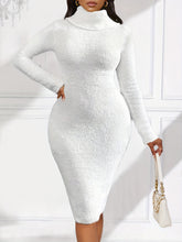Solid Color Turtle Neck Dress, Elegant Long Sleeve Bodycon Dress For Spring & Fall, Women&