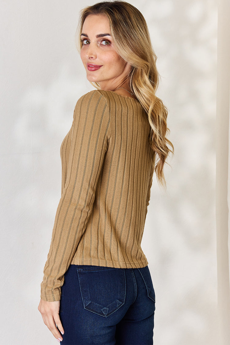 Basic Bae Full Size Ribbed Long Sleeve T-Shirt - MyEmpired