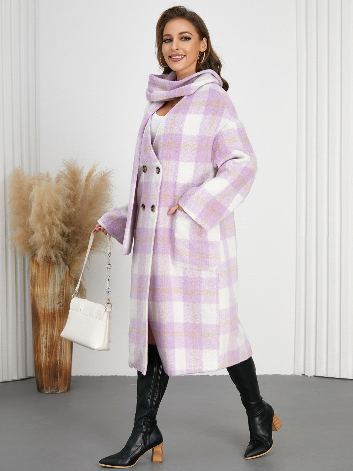 Plaid Button Up Long Sleeve Coat - MyEmpired