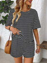 Striped Round Neck Short Sleeve Top and Shorts Set - MyEmpired