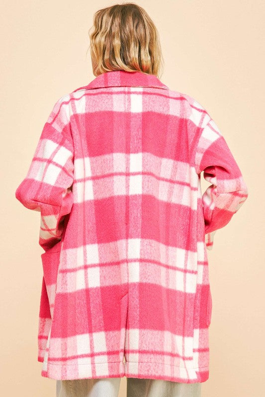 Davi & Dani Plaid Open Front Drop Shoulder Longline Coat - MyEmpired