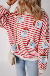 Sequin Santa Striped Round Neck Long Sleeve Sweatshirt - MyEmpired