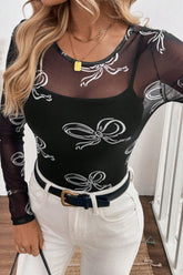 Bow Round Neck Long Sleeve Top - MyEmpired