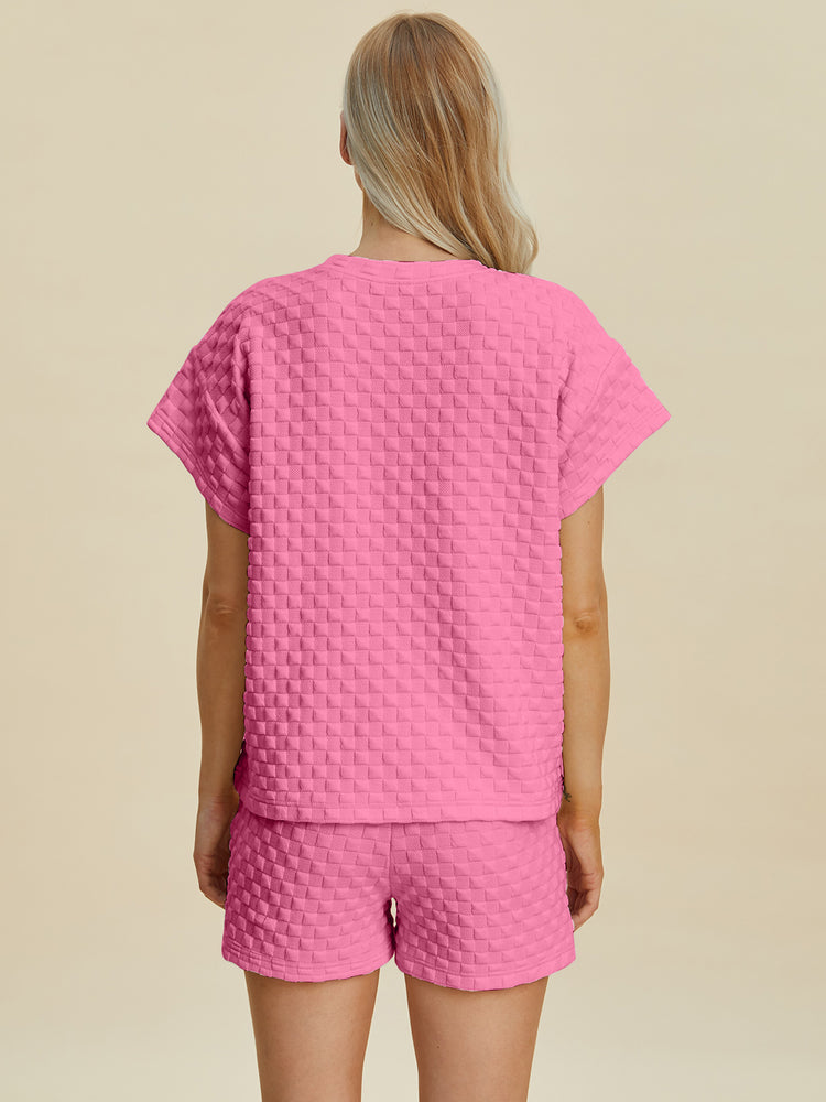 Double Take Full Size Texture T-Shirt and Shorts Set - MyEmpired