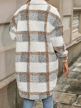Plaid Pattern Button Front Fuzzy Jacket, Casual Thermal Long Sleeve Long Length Collar Coat For Fall & Winter, Women&