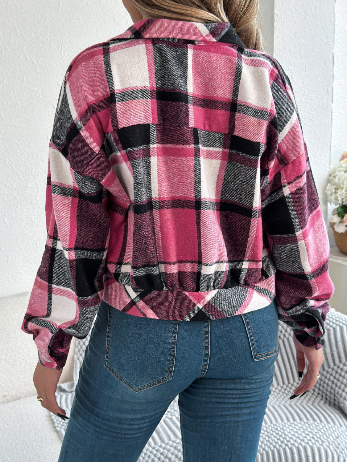 Plaid Button Up Long Sleeve Jacket - MyEmpired