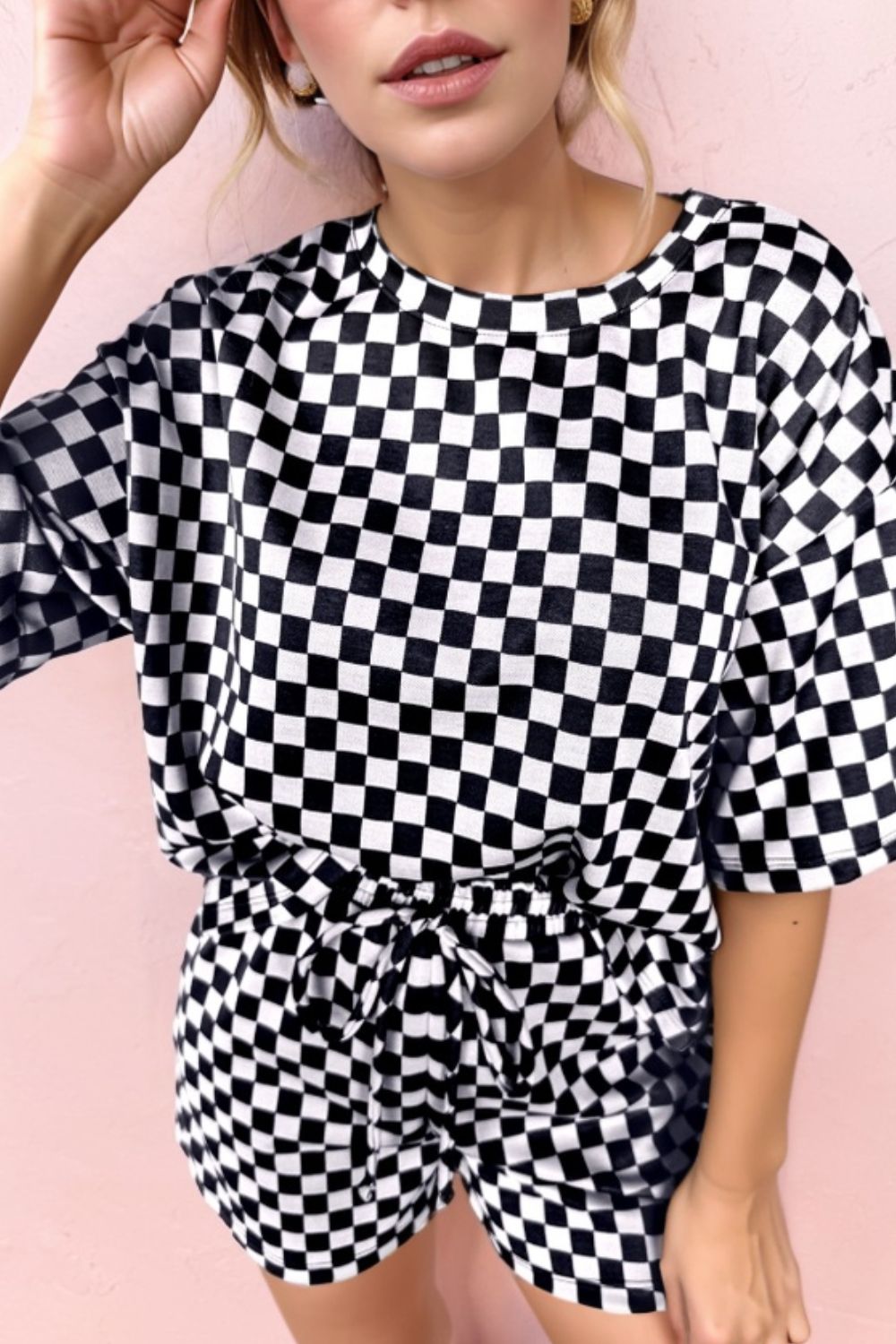 Checkered Round Neck Top and Shorts Set - MyEmpired