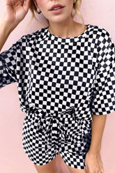 Checkered Round Neck Top and Shorts Set - MyEmpired