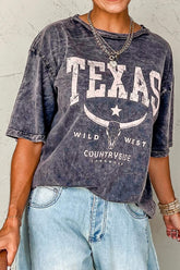 TEXAS Steer Head Graphic Mineral Wash Oversized T-Shirt - MyEmpired