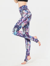 Printed Wide Waistband Active Leggings with Stirrups - MyEmpired