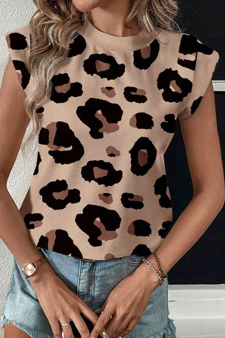 Leopard Round Neck Cap Sleeve T-Shirt - MyEmpired