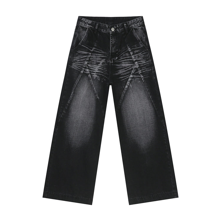 Washed Cat Whisker Straight Leg Jeans - MyEmpired