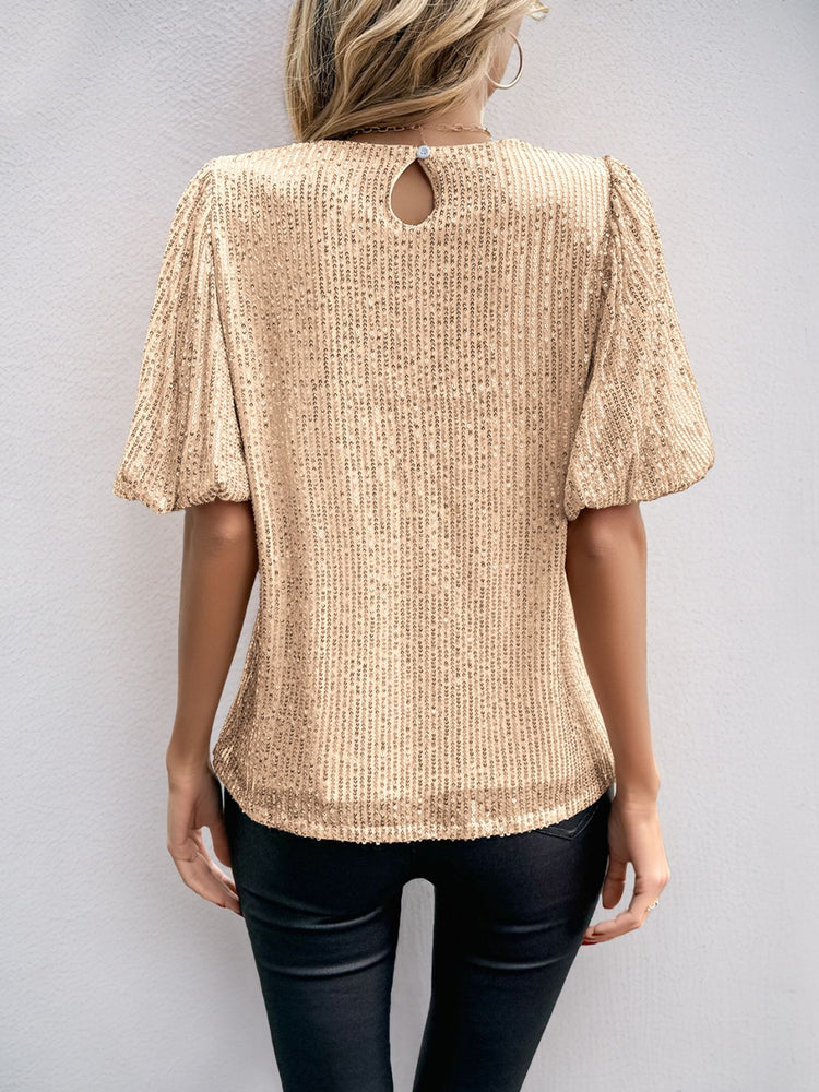 Sequin Round Neck Half Sleeve Top - MyEmpired