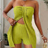 Elegant Textured Solid Two Piece Set, Split Ruched Tube Top & High Waist Skinny Shorts Outfits, Women&