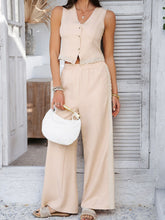 Devine Button Down Lace Detail Vest and Pants Set - MyEmpired