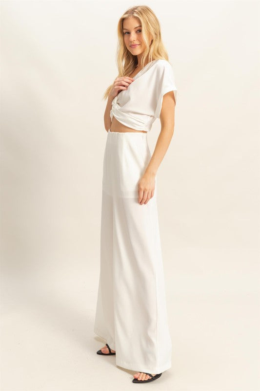 HYFVE Twisted Front Short Sleeve Top and Wide Leg Pants Set - MyEmpired